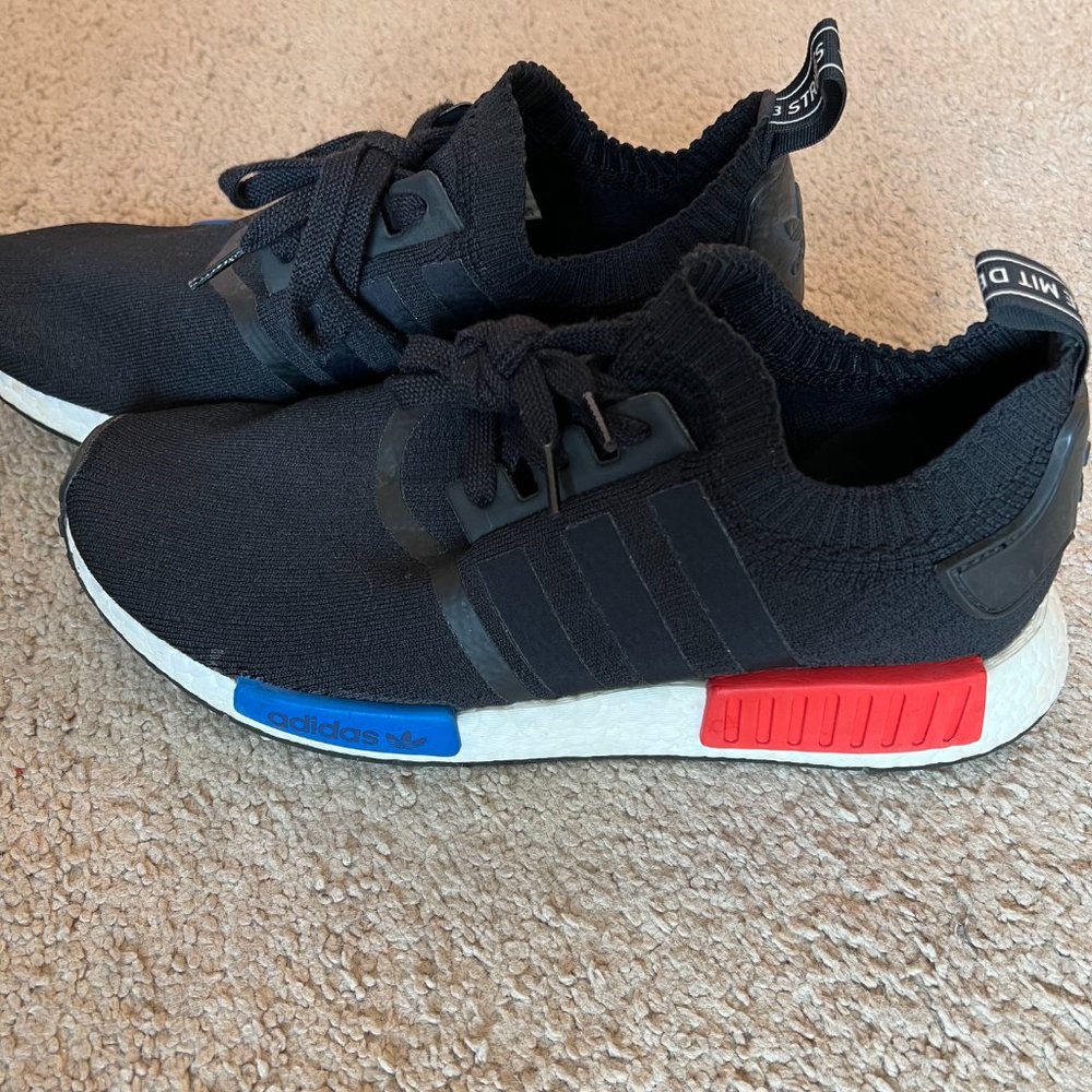 adidas NMD Boost Men's Shoes Black with Red & Blue Detail Almost New. Size 10.5.